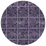 8' Purple Plum And Charcoal Round Medallion Washable Indoor Outdoor Area Rug