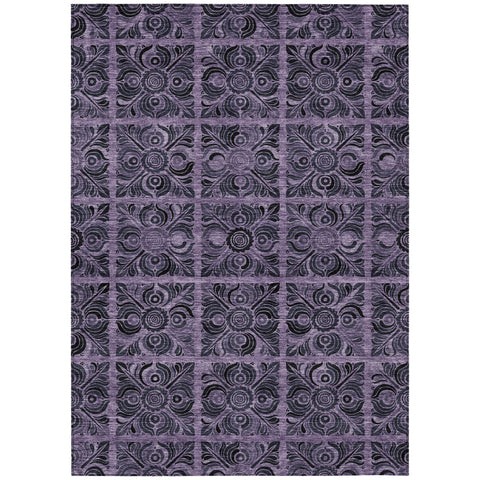 8' X 10' Purple Plum And Charcoal Medallion Washable Indoor Outdoor Area Rug