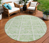 8' Artichoke Green And Mint Green Round Medallion Washable Indoor Outdoor Area Rug