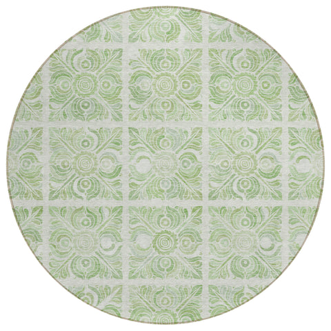 8' Artichoke Green And Mint Green Round Medallion Washable Indoor Outdoor Area Rug