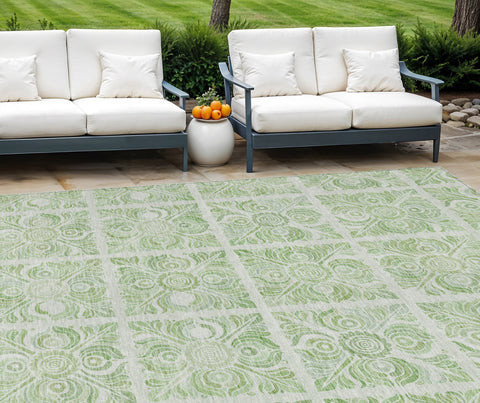 8' X 10' Artichoke Green And Mint Green Medallion Washable Indoor Outdoor Area Rug