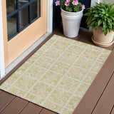 3' X 5' Beige And Tan Medallion Washable Indoor Outdoor Area Rug