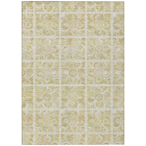 3' X 5' Beige And Tan Medallion Washable Indoor Outdoor Area Rug