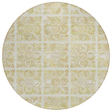 8' Beige And Tan Round Medallion Washable Indoor Outdoor Area Rug
