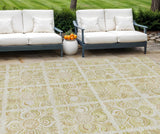 8' X 10' Beige And Tan Medallion Washable Indoor Outdoor Area Rug
