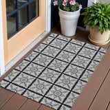 3' X 5' Black Ivory And Gray Medallion Washable Indoor Outdoor Area Rug