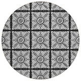 8' Black Ivory And Gray Round Medallion Washable Indoor Outdoor Area Rug