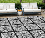 8' X 10' Black Ivory And Gray Medallion Washable Indoor Outdoor Area Rug