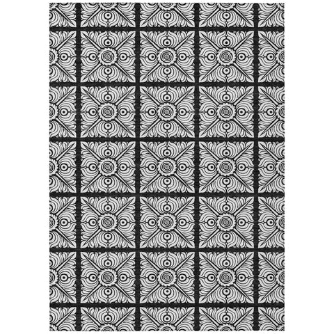 8' X 10' Black Ivory And Gray Medallion Washable Indoor Outdoor Area Rug