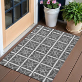 3' X 5' Ivory And Black Medallion Washable Indoor Outdoor Area Rug