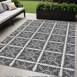 5' X 8' Ivory And Black Medallion Washable Indoor Outdoor Area Rug
