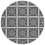 8' Ivory And Black Round Medallion Washable Indoor Outdoor Area Rug