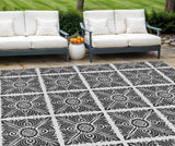 8' X 10' Ivory And Black Medallion Washable Indoor Outdoor Area Rug