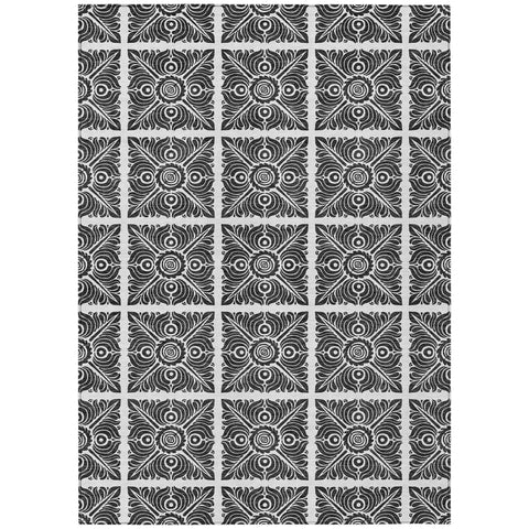 8' X 10' Ivory And Black Medallion Washable Indoor Outdoor Area Rug