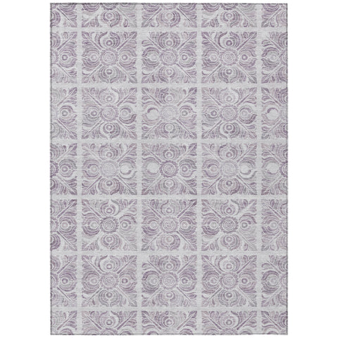 5' X 8' Lavender And Silver Medallion Washable Indoor Outdoor Area Rug