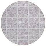 8' Lavender And Silver Round Medallion Washable Indoor Outdoor Area Rug