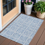 3' X 5' Sky Blue And Denim Blue Medallion Washable Indoor Outdoor Area Rug