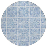 8' Sky Blue And Denim Blue Round Medallion Washable Indoor Outdoor Area Rug