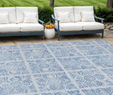 8' X 10' Sky Blue And Denim Blue Medallion Washable Indoor Outdoor Area Rug