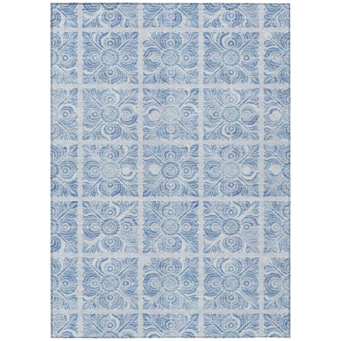 8' X 10' Sky Blue And Denim Blue Medallion Washable Indoor Outdoor Area Rug