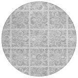 8' Silver And Gray Round Medallion Washable Indoor Outdoor Area Rug