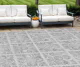 8' X 10' Silver And Gray Medallion Washable Indoor Outdoor Area Rug