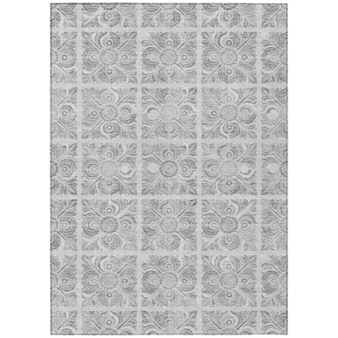 8' X 10' Silver And Gray Medallion Washable Indoor Outdoor Area Rug
