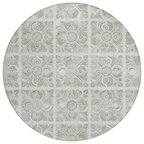 8' Taupe Beige And Tan Round Medallion Washable Indoor Outdoor Area Rug