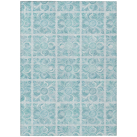 5' X 8' Turquoise And Teal Blue Medallion Washable Indoor Outdoor Area Rug