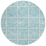 8' Turquoise And Teal Blue Round Medallion Washable Indoor Outdoor Area Rug