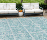 8' X 10' Turquoise And Teal Blue Medallion Washable Indoor Outdoor Area Rug