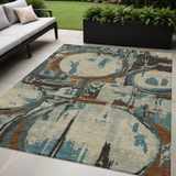 5' X 8' Beige Brown And Copper Geometric Washable Indoor Outdoor Area Rug