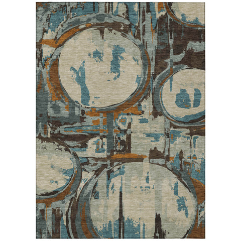 5' X 8' Beige Brown And Copper Geometric Washable Indoor Outdoor Area Rug