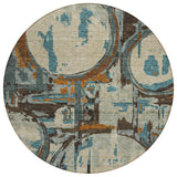 8' Beige Brown And Copper Round Geometric Washable Indoor Outdoor Area Rug