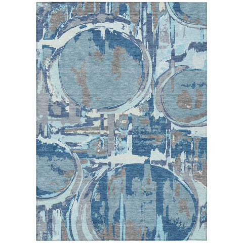 3' X 5' Sky Blue And Denim Blue Geometric Washable Indoor Outdoor Area Rug