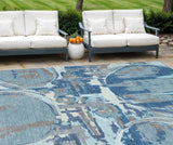 8' X 10' Sky Blue And Denim Blue Geometric Washable Indoor Outdoor Area Rug