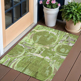 3' X 5' Artichoke Green And Fern Green Geometric Washable Indoor Outdoor Area Rug