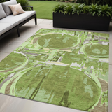 5' X 8' Artichoke Green And Fern Green Geometric Washable Indoor Outdoor Area Rug