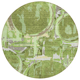 8' Artichoke Green And Fern Green Round Geometric Washable Indoor Outdoor Area Rug