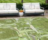 8' X 10' Artichoke Green And Fern Green Geometric Washable Indoor Outdoor Area Rug