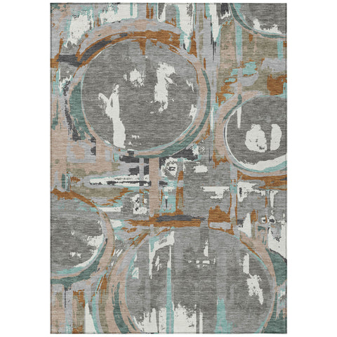 5' X 8' Gray Copper And Mint Green Geometric Washable Indoor Outdoor Area Rug