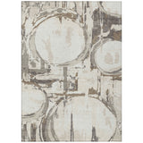 3' X 5' Ivory Beige And Taupe Geometric Washable Indoor Outdoor Area Rug