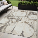 5' X 8' Ivory Beige And Taupe Geometric Washable Indoor Outdoor Area Rug