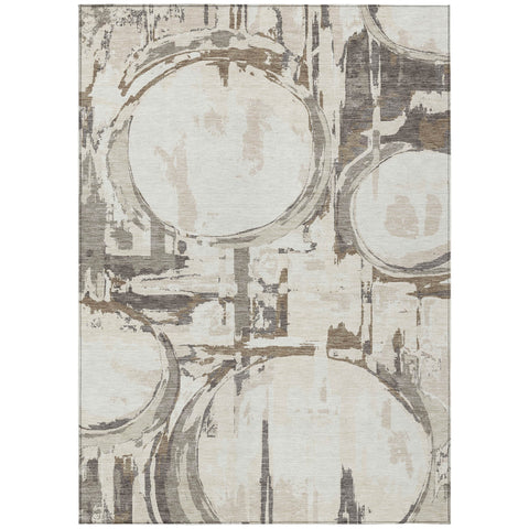 8' X 10' Ivory Beige And Taupe Geometric Washable Indoor Outdoor Area Rug
