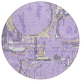 8' Lavender Lilac And Purple Round Geometric Washable Indoor Outdoor Area Rug