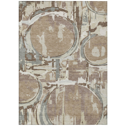 3' X 5' Brown Taupe And Beige Geometric Washable Indoor Outdoor Area Rug