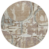 8' Brown Taupe And Beige Round Geometric Washable Indoor Outdoor Area Rug