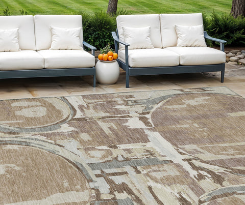 8' X 10' Brown Taupe And Beige Geometric Washable Indoor Outdoor Area Rug
