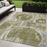 5' X 8' Olive Green Gray And Beige Geometric Washable Indoor Outdoor Area Rug