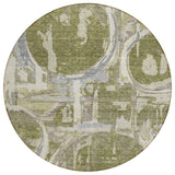 8' Olive Green Gray And Beige Round Geometric Washable Indoor Outdoor Area Rug